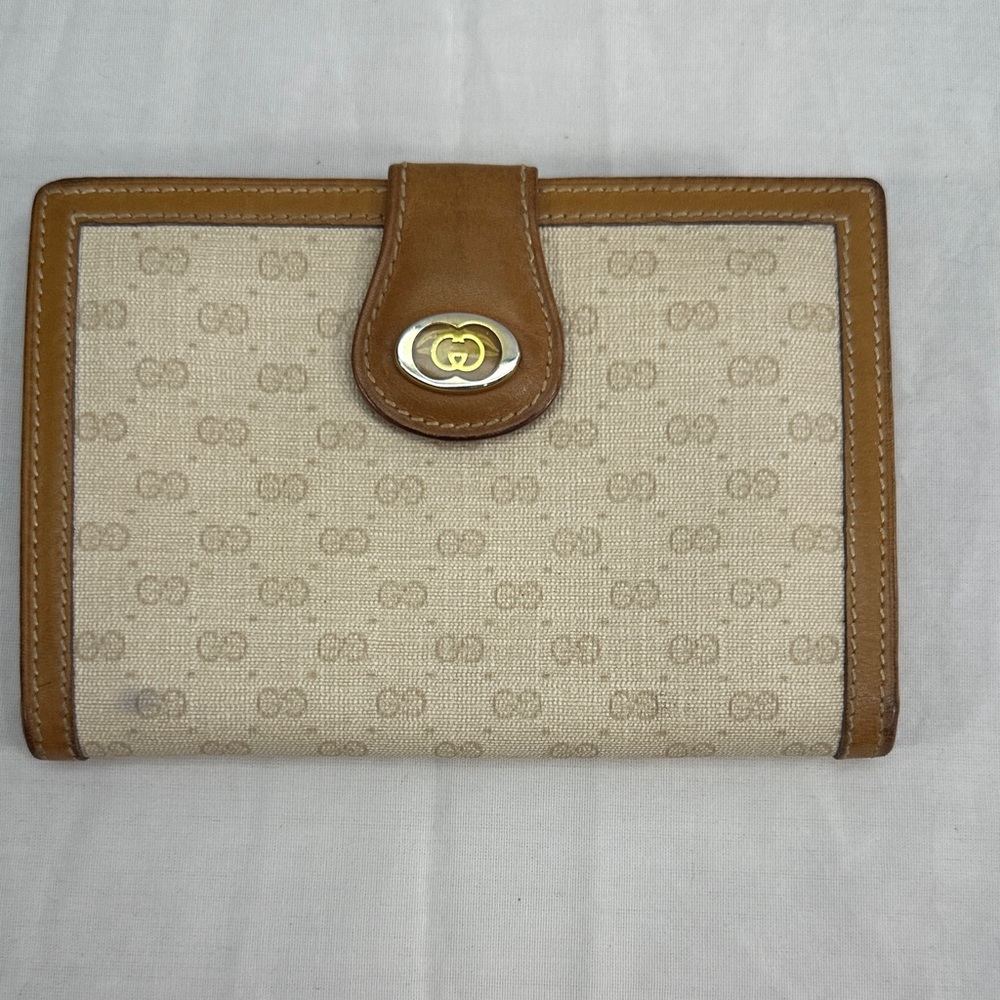 Rare Vtg Gucci GG Bifold Kiss Lock Change Purse Bill/Credit Card Leather Wallet